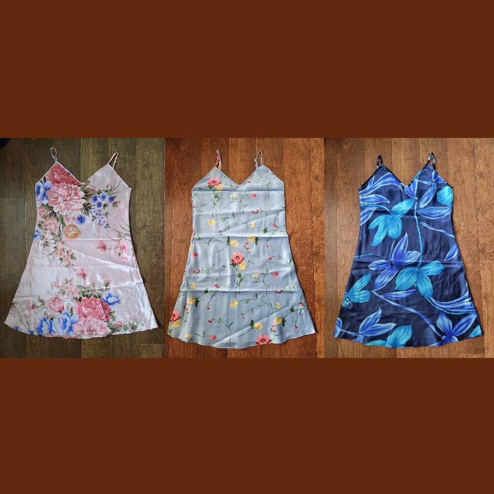 Three Vintage 90s floral slip dress satin chemise size S Hand wash only